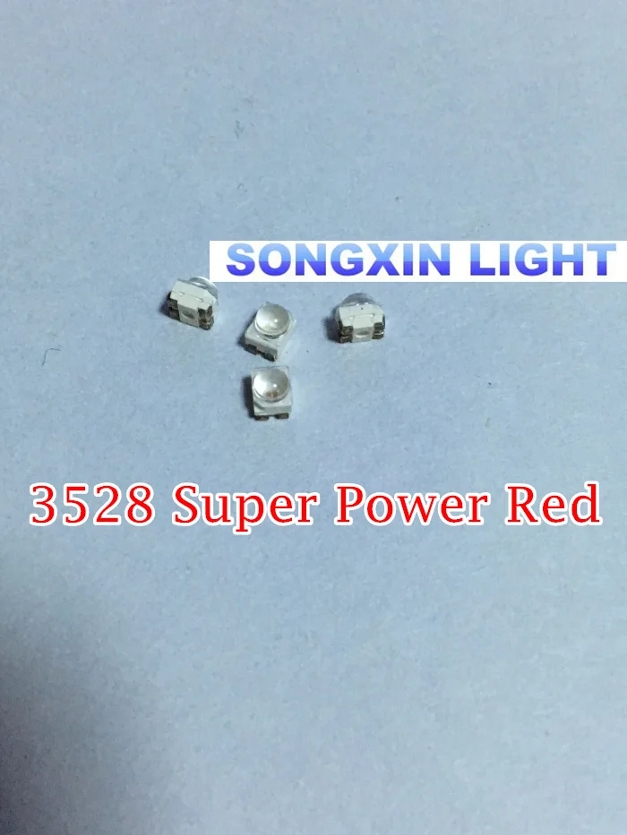 100 шт. 3528 красный SMD светодиодный супер Мощность PLCC 4 Видимый тот вид 4600 6000mcd диод с