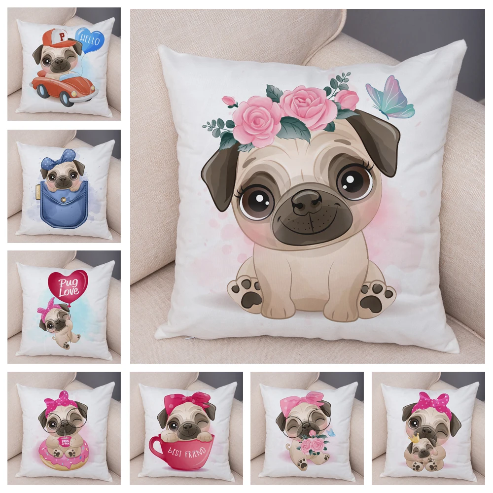 

Cartoon Pet Pug Print Pillowcase for Children Room Home Car Sofa Decor Lovely Dog Animal Pillow Case Plush Cushion Cover 45x45cm