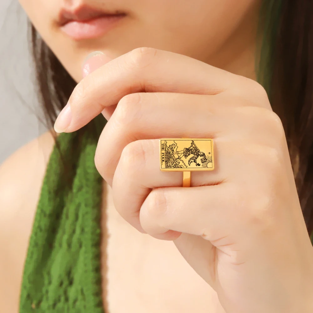 Золотое кольцо с карточкой Таро для женщин винтажные свадебные кольца из