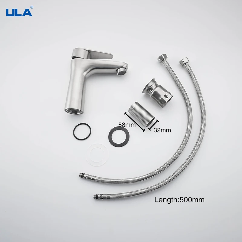 Смеситель для раковины ULA черный матовый водопад струй излива, горячая и холодная вода.