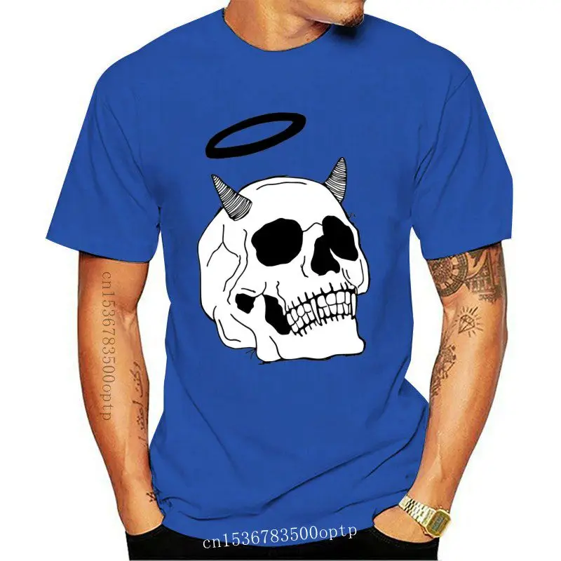 

New Holy Devil 2021 Skull Print Men White T-shirt Summer Leisure Clothing Cotton Halloween Hip Hop Horror T Shirts Plus Size