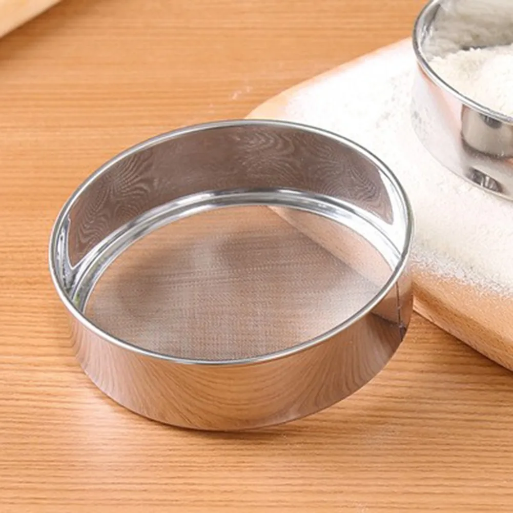 

Stainless Steel Flour Sieve Kitchen Fine Mesh Flour Sifter Professional Round Oil Strainer Sifters Filter Kitchen Baking Gadget