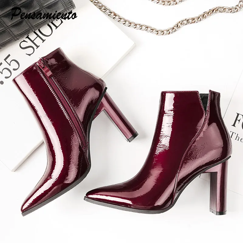 Новинка 2019 года женские ботильоны из лакированной кожи элегантная Офисная