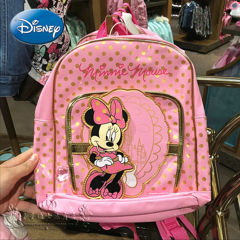 

Limited Edition Disney Polka Dot Minnie Cartoon Cute Kids Backpack Book Contains Mirror Backpack Women Backpacks for School