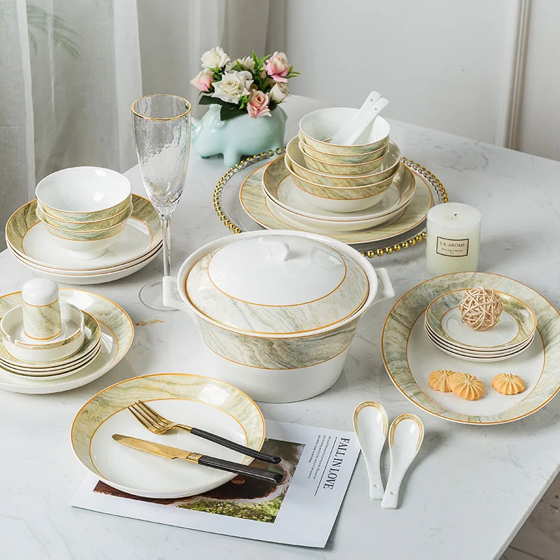 

Ceramic tableware dishes set European Jingdezhen bone China dishes chopsticks simple gift box tableware