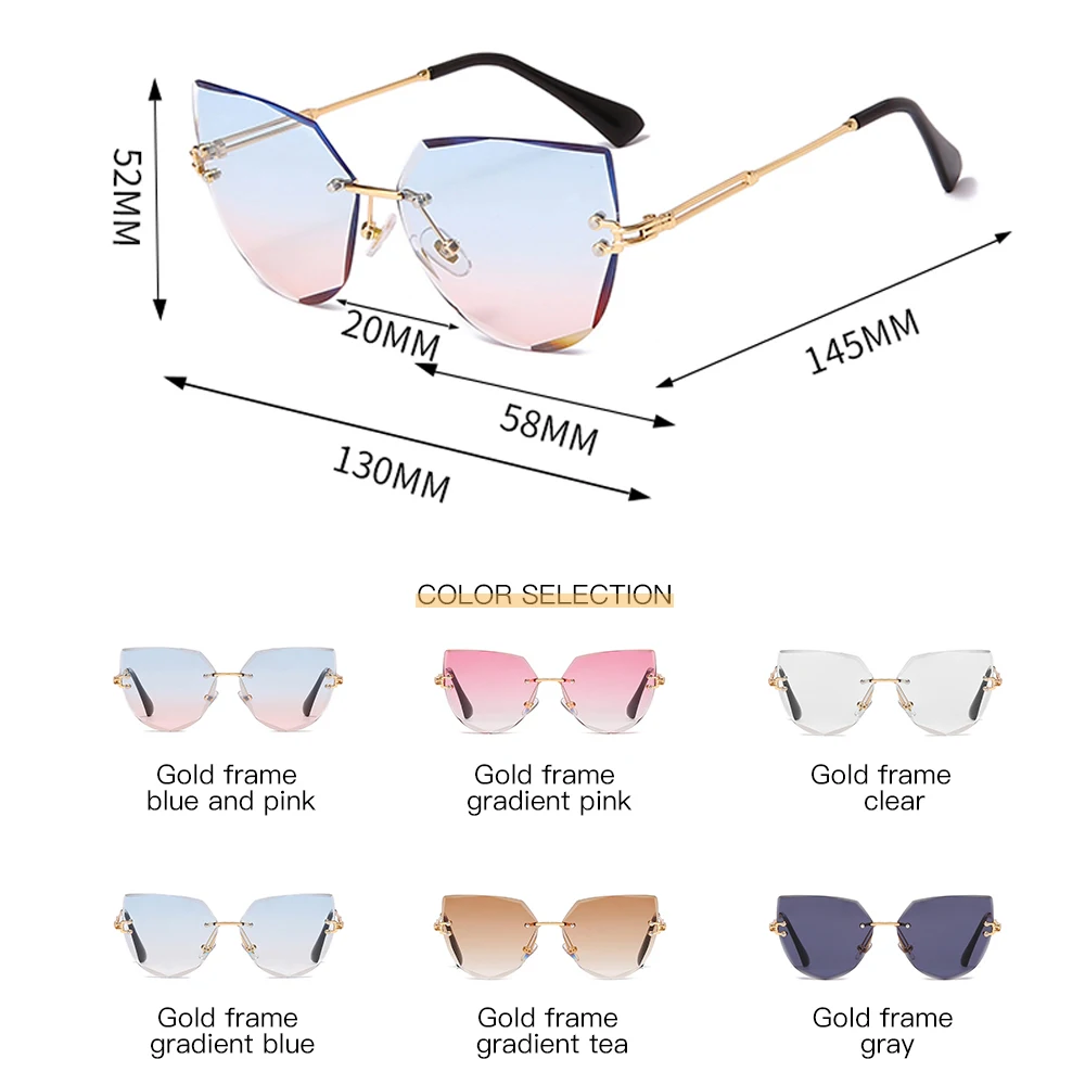 LongKeeper Роскошные без оправы Солнцезащитные очки кошачий глаз Для женщин Градиент