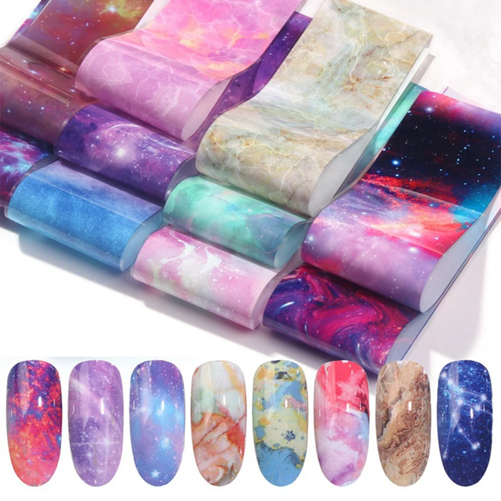 10 шт./компл. градиентная Радуга звездное небо Фольга для ногтей Мерцающая в