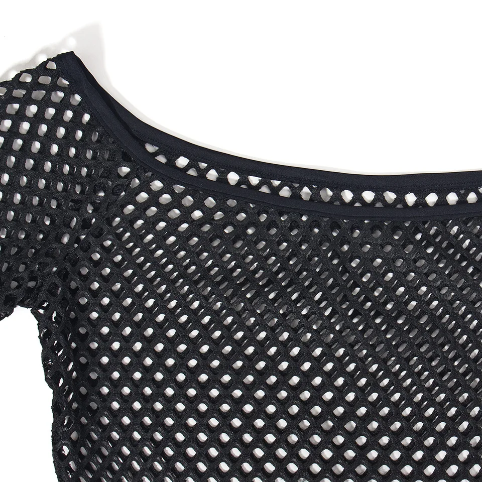 

FNOCE Sexy See-through Suspender Jumpsuit One-shoulder Fishnet Net Yarn Dress Two-piece Suit