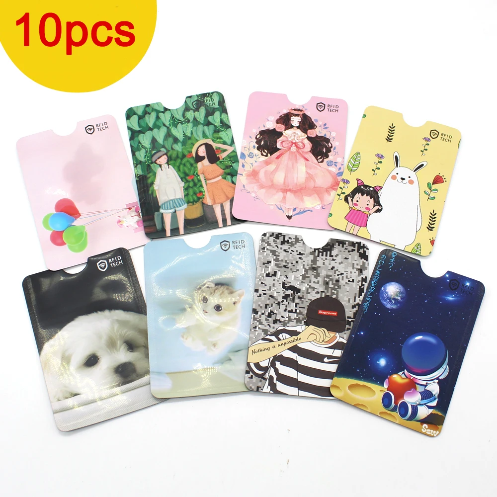 10Pcs New Anti Rfid Bank Card Holder Cartoon Metal Anti-theft NFC Blocking Reader Lock Aluminium Protect Case ID Credit Card Bag