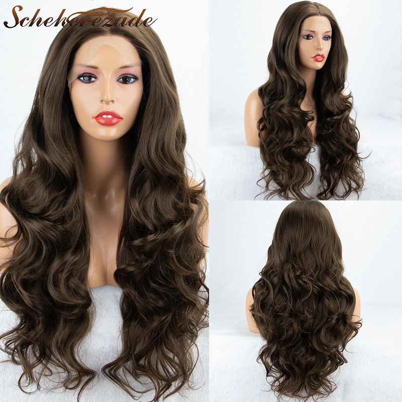 

Scheherezade Brown Lace Front Wigs For Black Women Body Wave Synthetic Lace Wig Heat Resistant Fiber 13×3 Dark Brown Wig Cosplay