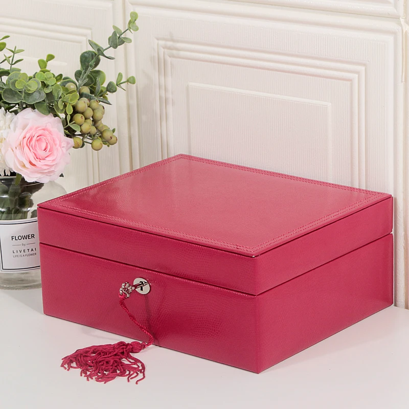 High-end Jewelry Box Genuine Leather Belt Lock Wooden European Storage Princess Korean Girls Gift | Дом и сад