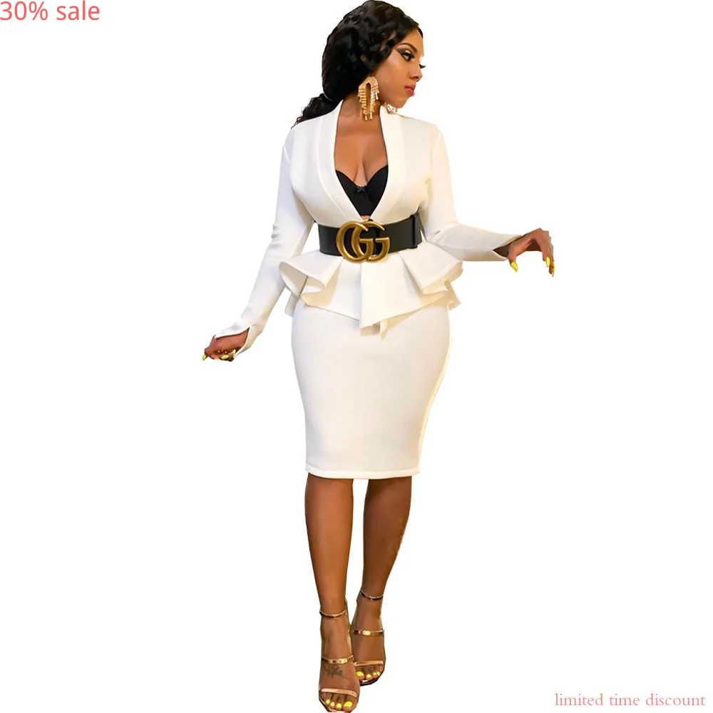 Женская офисная юбка и костюмы Осенний Белый Топ спортивный костюм v-образный