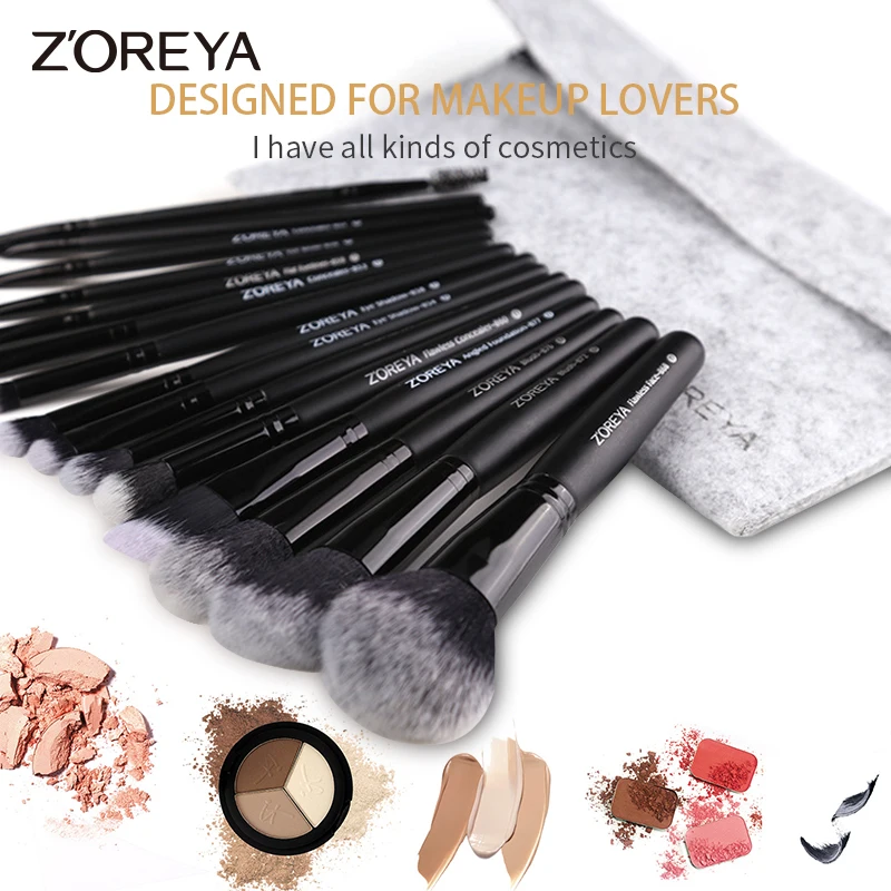 

ZOREYA 15pcs Professional Makeup Brushes Set Natural Soft Bristles Foundation Blush Eyeshadow Cosmetic Brush Make Up Tools
