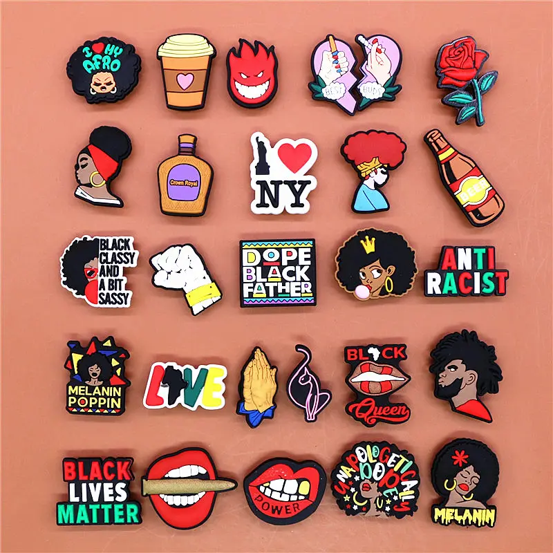 1pcs Black Lives Matter Shoe Charms Rights Protection Prayer Melanin Bullet Shoe Accessories Decoration Fit Croc Jibz Kids Gifts