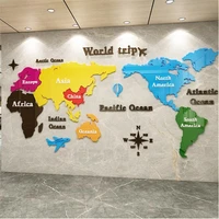 2020 new art wall decoration world map mirror acrylic color wall sticker 3d large map office living room home decor poster map