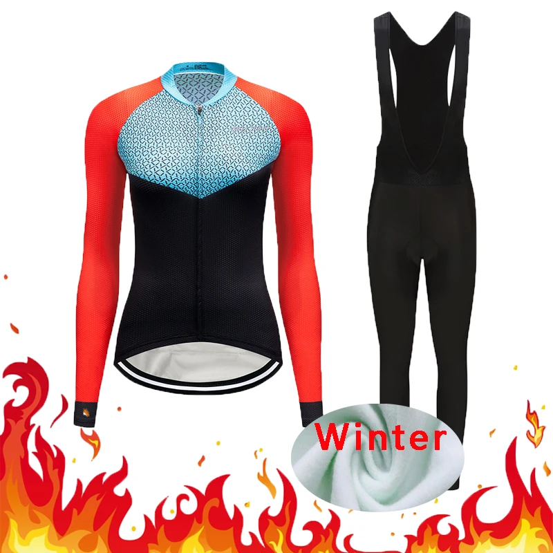 Зимний теплый флисовый женский комплект одежды для велоспорта костюм из Джерси