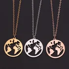 Карта мира, кулон, Женское Ожерелье вечерние очаровательное ювелирное изделие из нержавеющей стали, подарок, Золотая Роза