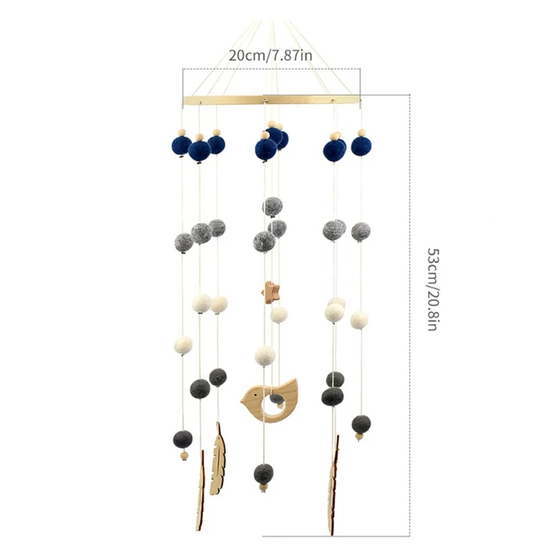 

D7WF Baby Wool Balls Bed Bell Crib Mobile Rattle Toy Wooden Pendants Wind Chime Decor