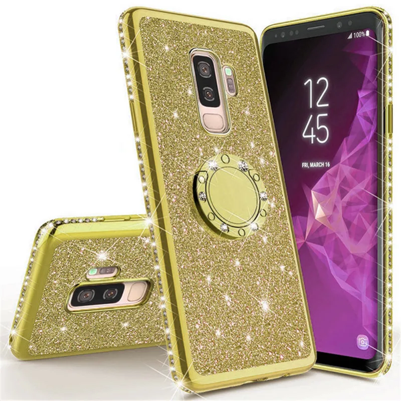 

Luxury Magnetic Car Bracket Glitter Case For Samsung Galaxy S10 S10e S8 S9 Plus A5 A7 2018 A6 A8 Note 8 9 Bling 360 Ring Cover