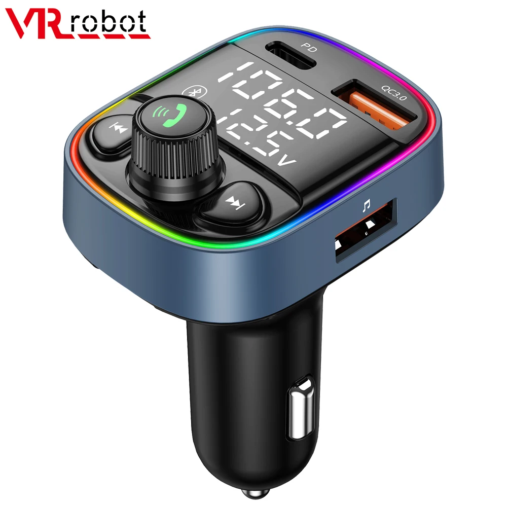 

VR robot FM Transmitter Car Bluetooth MP3 Audio Player Wireless Handsfree Car Kit with 20W PD Type-c 18W QC 3.0 Fast USB Charger