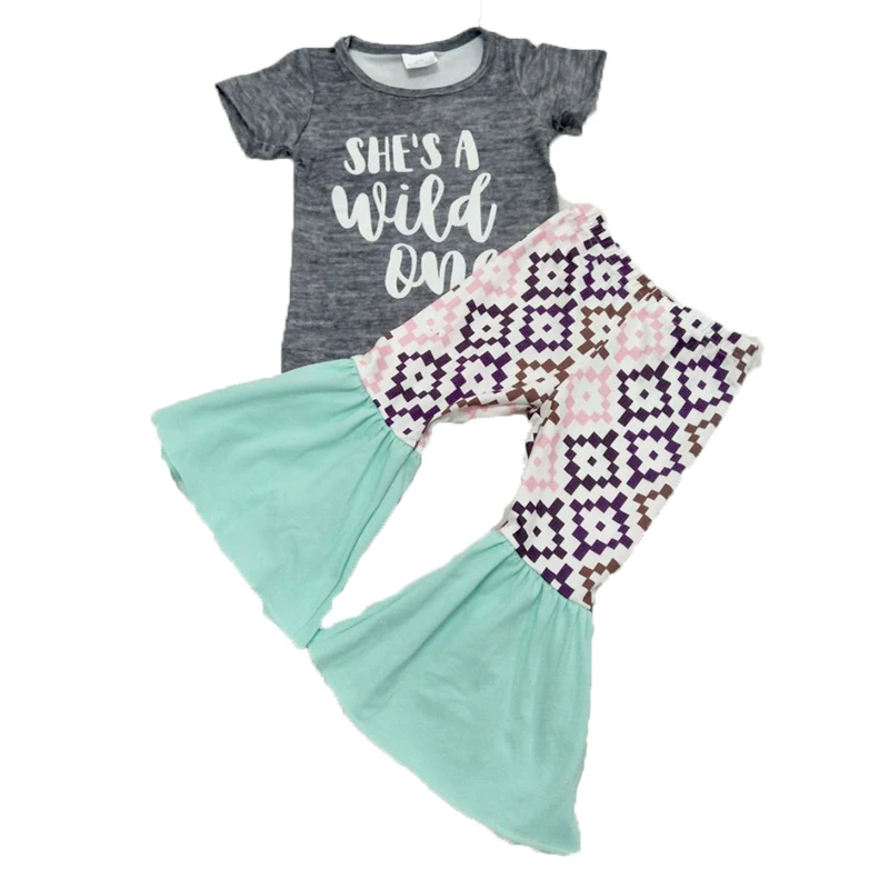 Модная детская одежда футболка и брюки-колокольчики комплект из 2 предметов для