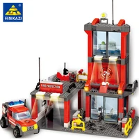 300pcs city fire station truck police building blocks sets fight engine car assembly model bricks educational toys for children