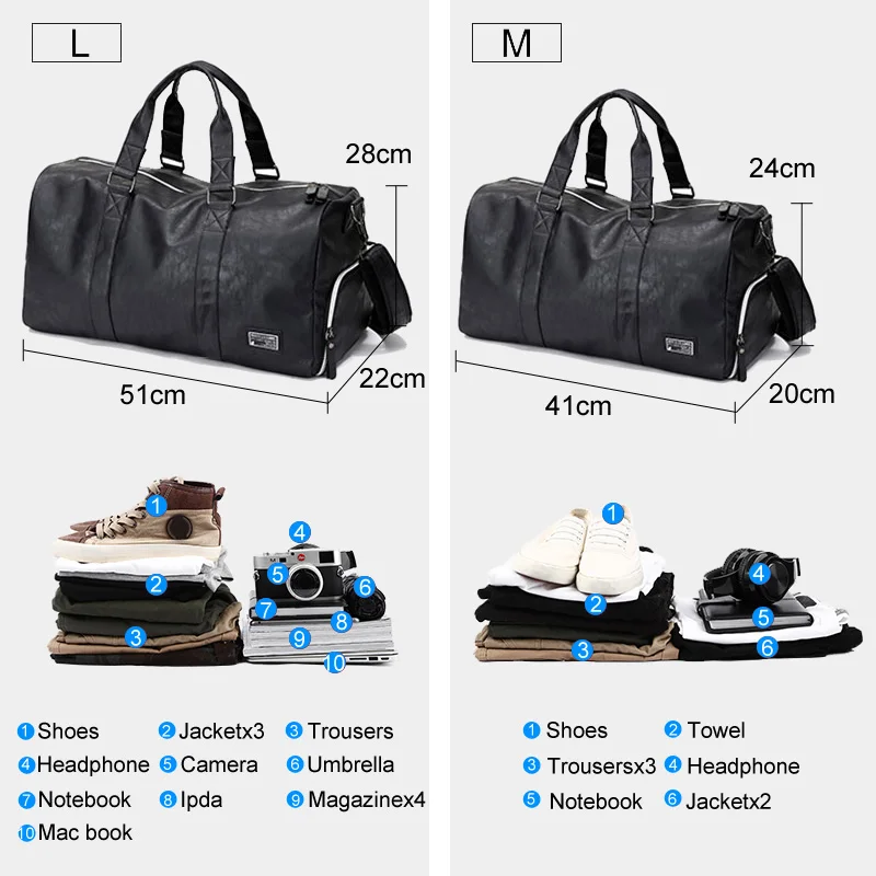 Male Leather Travel Bag Large Duffle Independent Shoes Storage Big Fitness Bags Handbag Luggage Shoulder Black B143 | Багаж и сумки