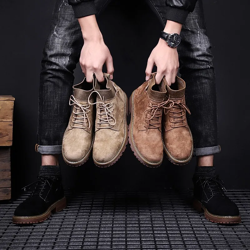 Мужские ботинки из натуральной кожи с высоким берцем в британском стиле теплая