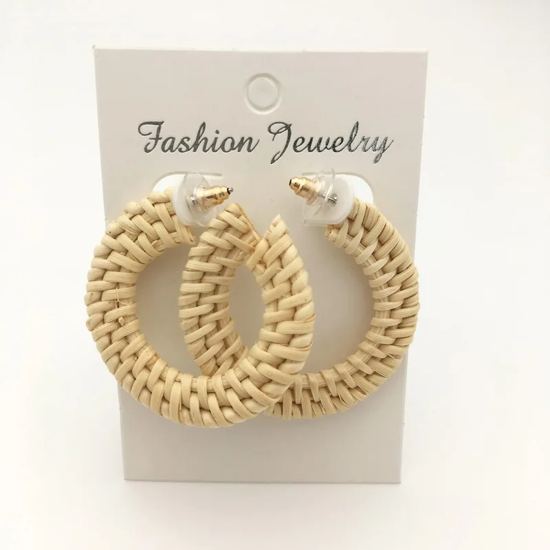 Женские плетеные серьги-обруч из ротанга серьги-гвоздики модные ювелирные