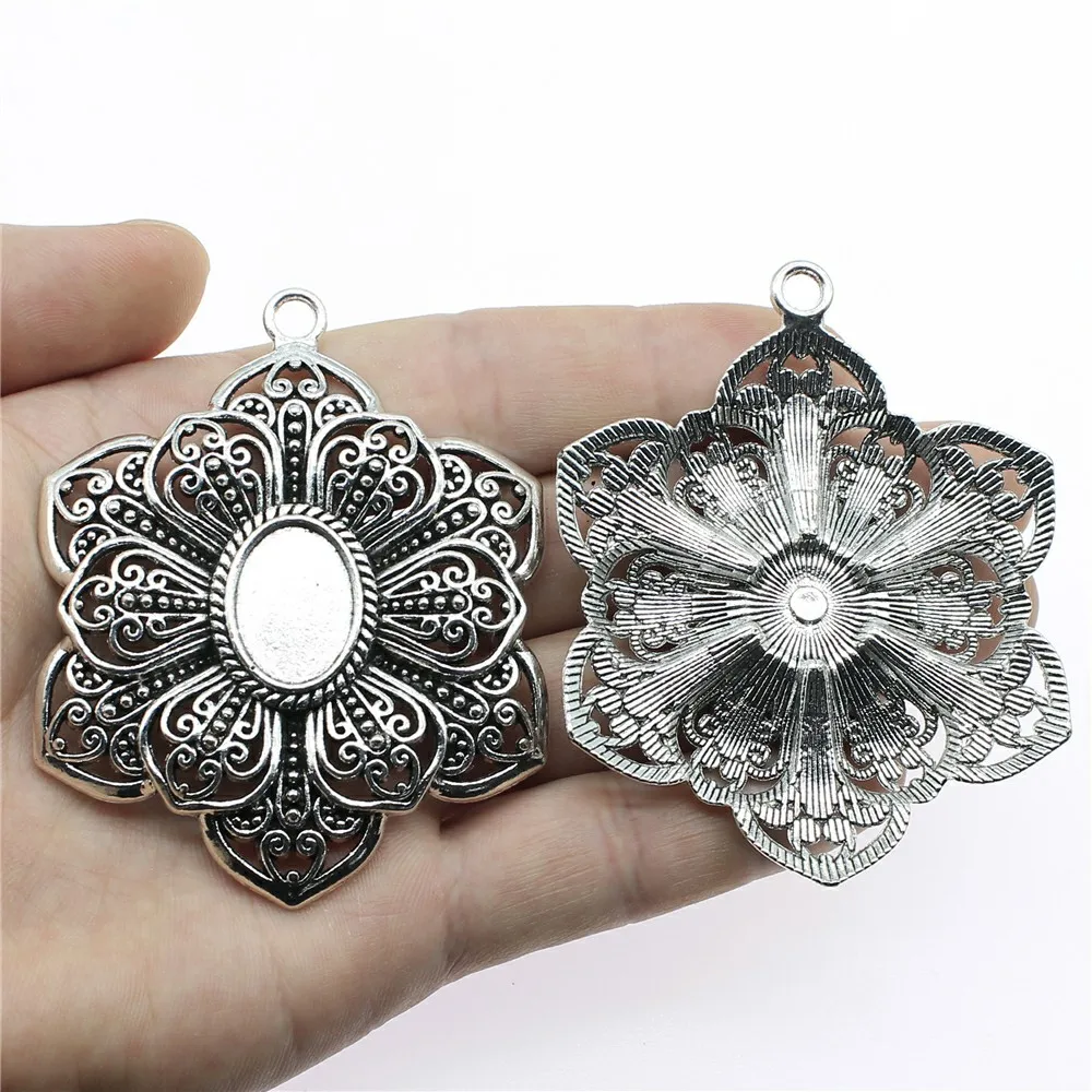 

1pcs 13x18mm Oval Big Flower pendant base jewelry finding & components
