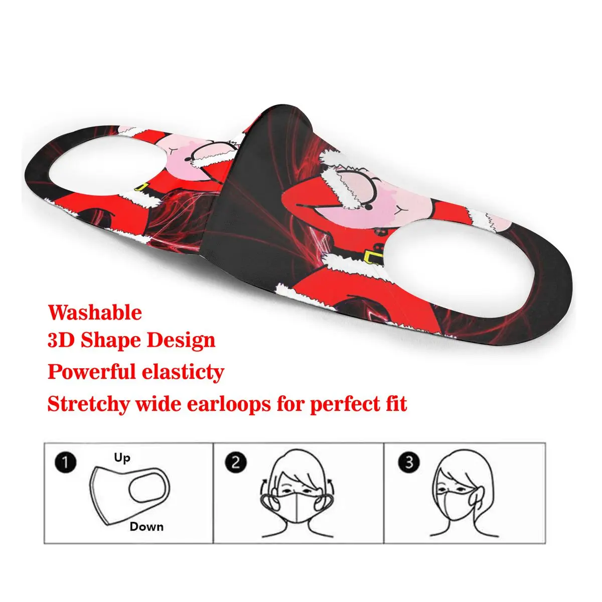 

Dab Dabbing Pose Pig Xmas Claus Print Dust Mask Mouth-Muffle Washable Fabric Adult Protective Face Windproof