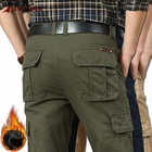 Брюки-карго мужские зимние, плотные теплые повседневные хлопковые флисовые брюки, комбинезон, тактические прямые штаны в стиле милитари с несколькими карманами, на осень