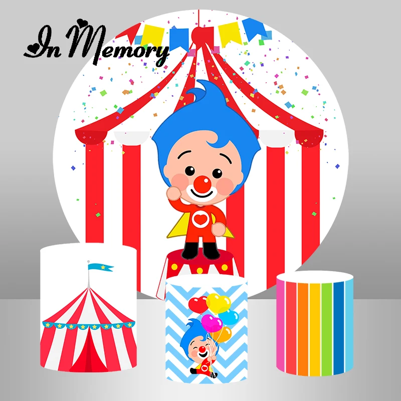 

Plim Plim Round Backdrop Cover Kids 1st Birthday Party Photography Banner Cartoon Red Circus Tent Photo Background Plinth Covers