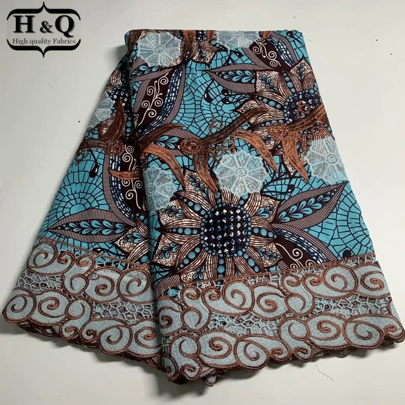

H&Q latest african batik lace wax fabric 100% cotton embroidery 6 yards/piece nigerian guipure laces water soluble fabrics H1148