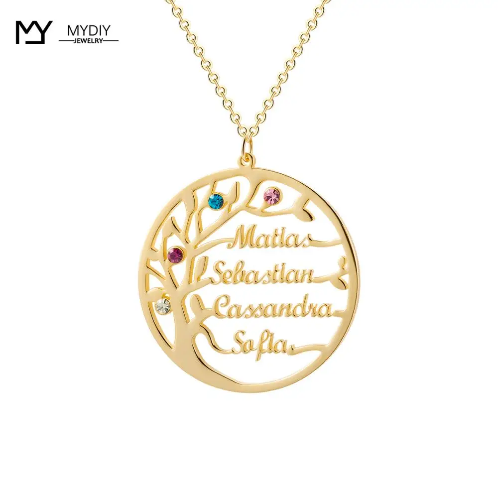 Массивное семейное ожерелье с изображением дерева искусственным камня на заказ