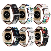 flower leather band for apple watch series 40mm 44mm 45mm 41mm 38mm 42mm pattern printed strap for iwatch series 7 6 se 5 4 3 2