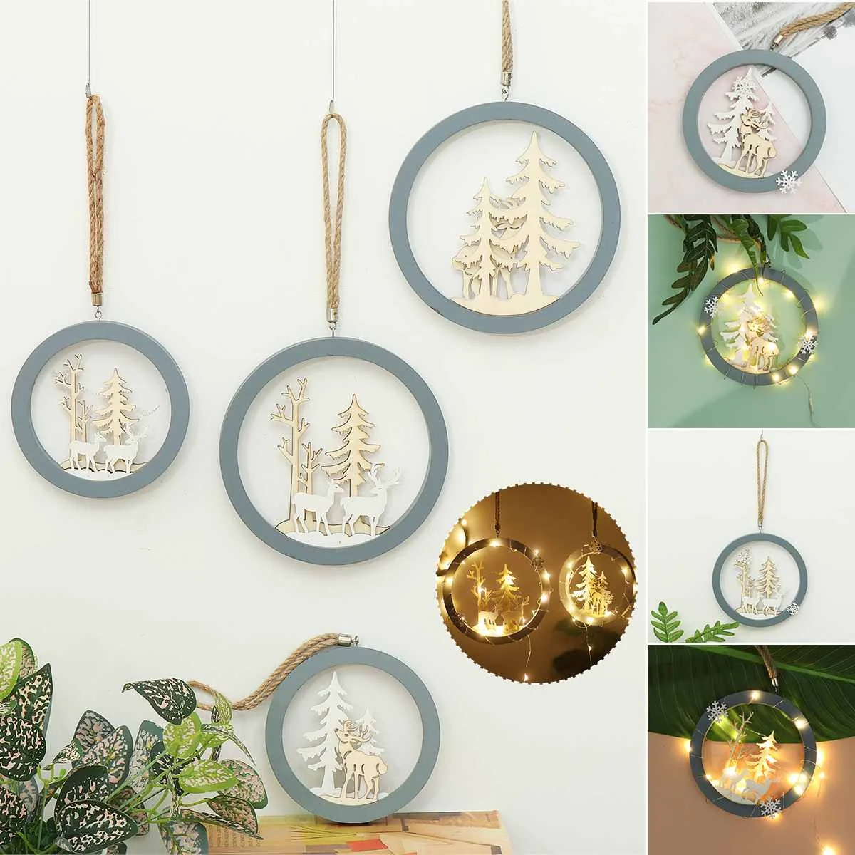 

Декоративная настенная лампа в виде лося, подвесная круглая деревянная сказочная лампа, декор в скандинавском стиле, современное художеств...