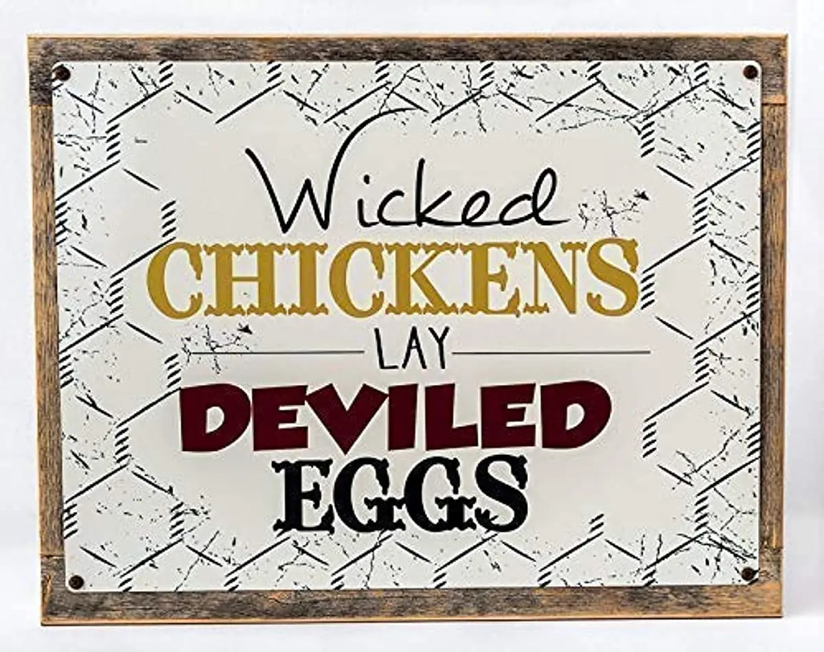 

Металлическая защелка злой цыплят за девственных яиц в деревенском стиле загородного дома настенная вывеска для декора 12x8 дюймов