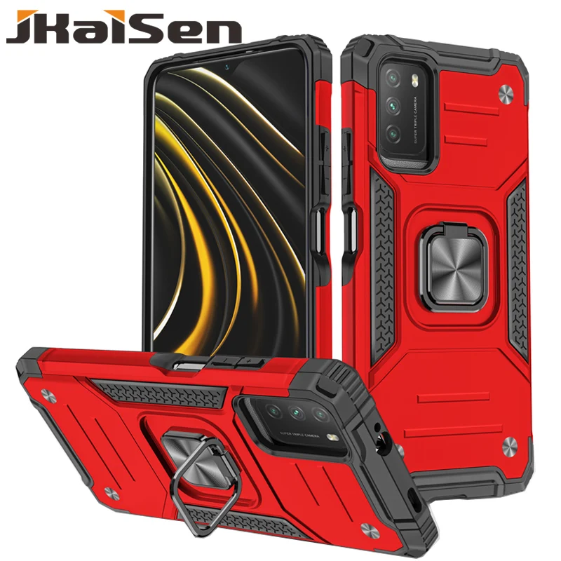 

JKaiSen Strong Anti-Fall Armor Phone Case For Redmi Note 10 10S Shockproof Ring Bracket Protective Cover