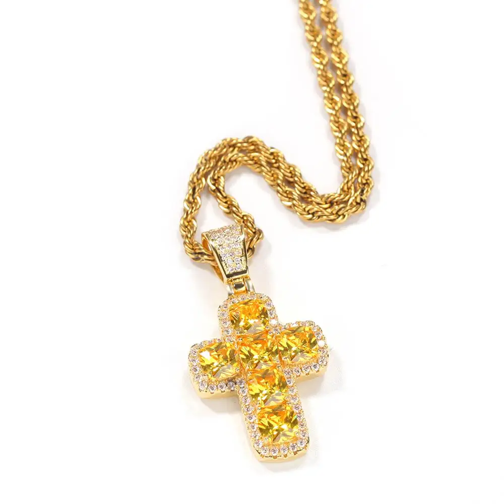 Шикарный королевский кубик драгоценный камень крест ожерелье хип-хоп полный