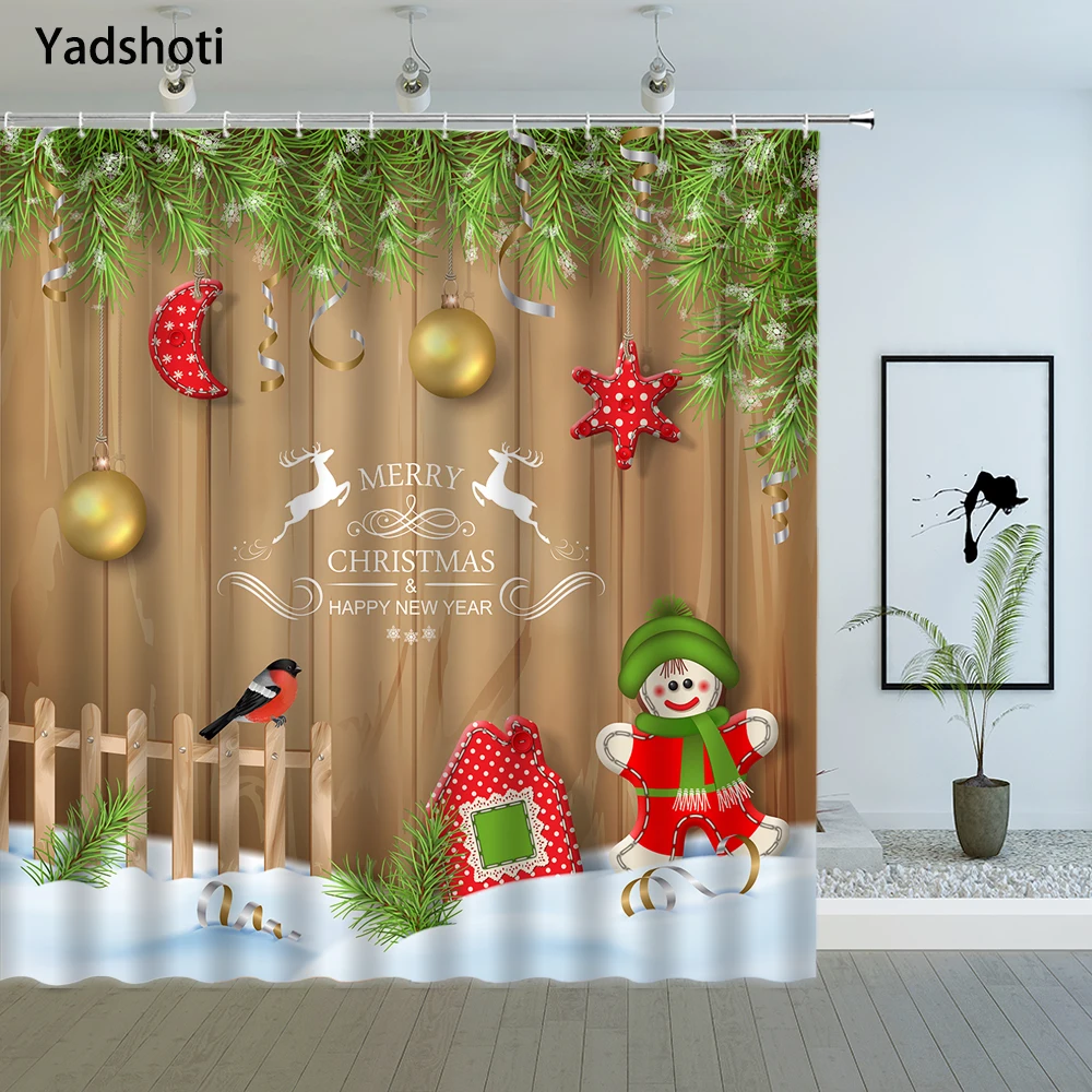 

Рождественские занавески для душа, Рождественский Декор, Мультяшные аксессуары, зеленая ветка сосны, новогодняя ткань для ванной комнаты, к...