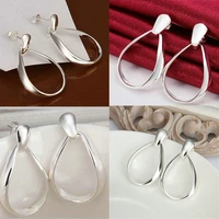 women elegant silver plated dangle oval hoop earrings drop hollow