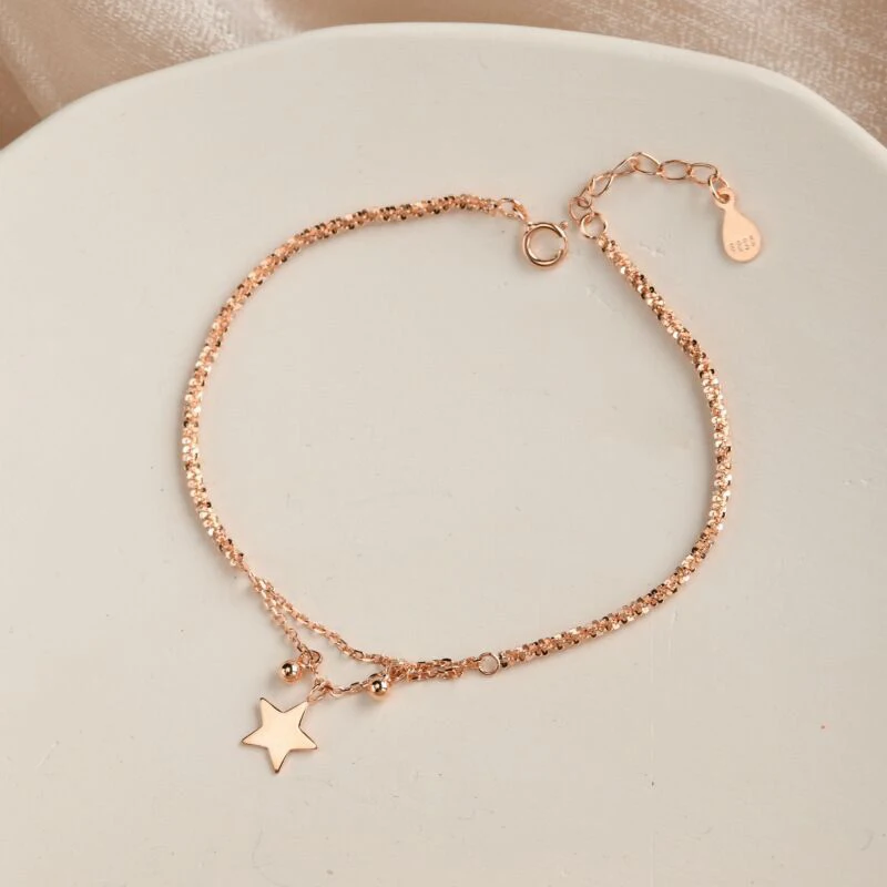 

925 Sterling Silver Star Charm Bracelet for Women Simple Double Layer Link Chian Bracelet Summer Jewelry 2021 New