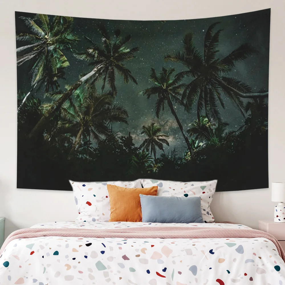 

Forest Night Scenery Tapestry Coconut Grove Looking Up Starry Sky Wall Hanging Carpets Modern Art Home Decor Polyester