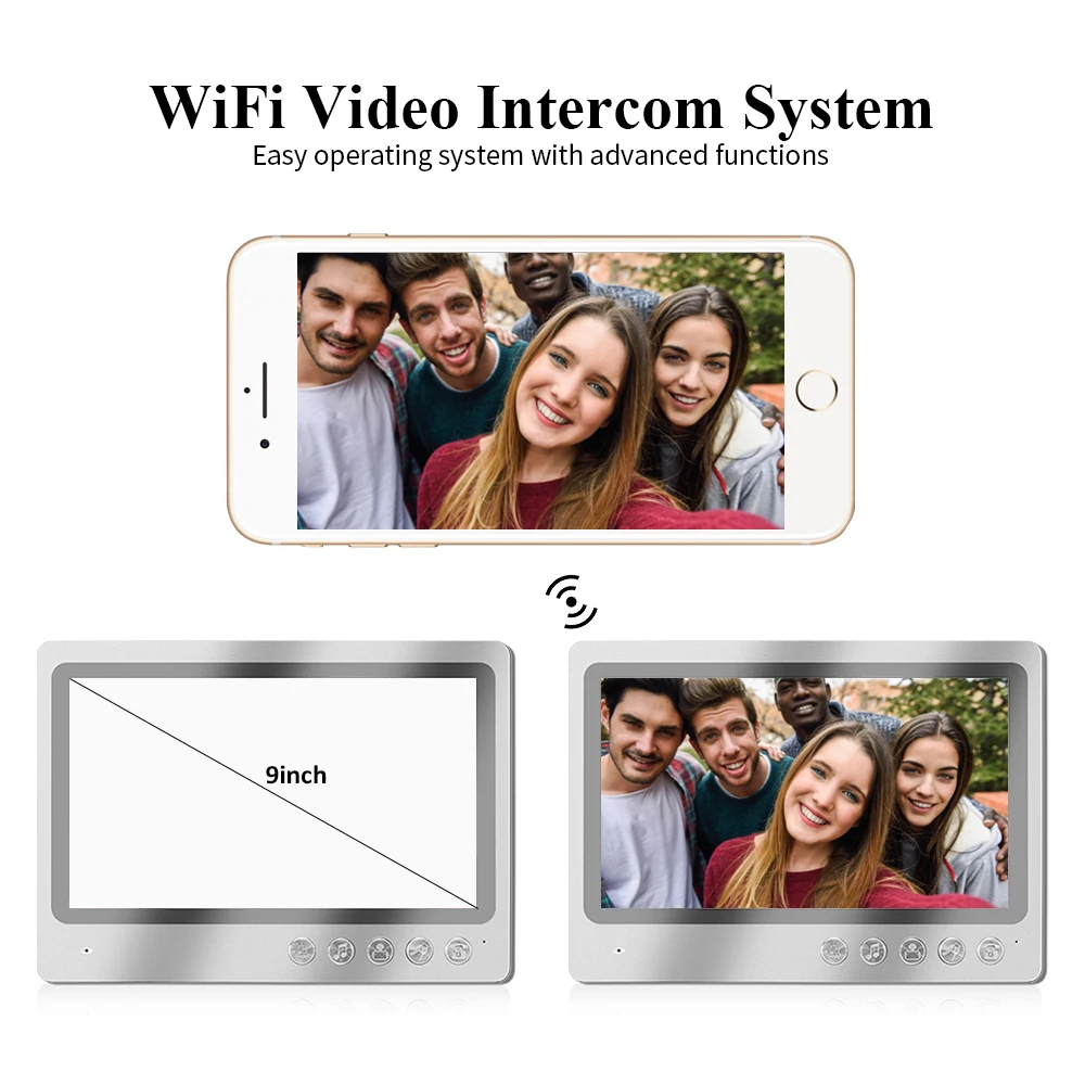 Видеодомофон для дома Wi-Fi экран 9 дюймов с RFID-защитой паролем разблокировка