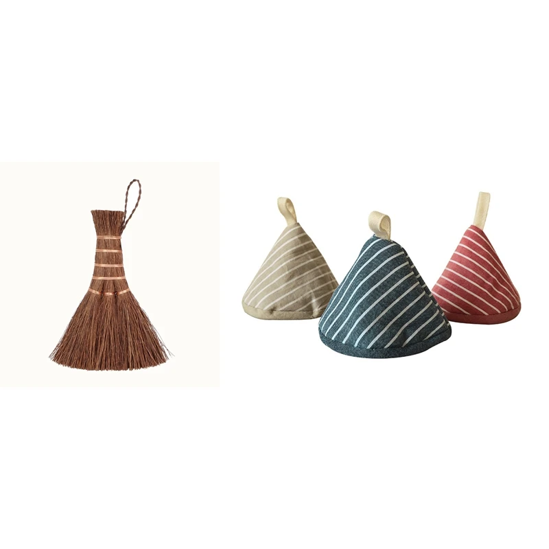 

1X Natural Household Cleaning Broom Cleaning Brush & 3 PCS Anti-Scalding Gloves Oven Mitt