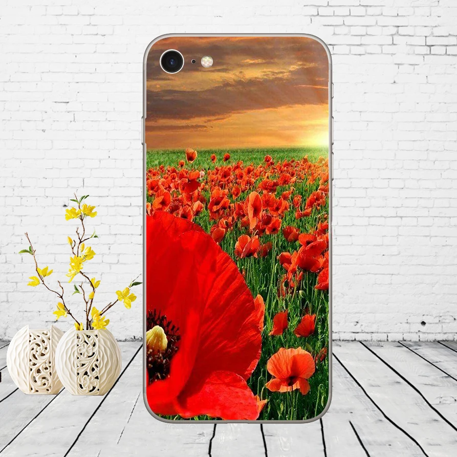 63dd red poppies on black style soft silicone cover case for iphone 5 5s se 6 6s 8 plus 7 7 plus x xs sr max case free global shipping