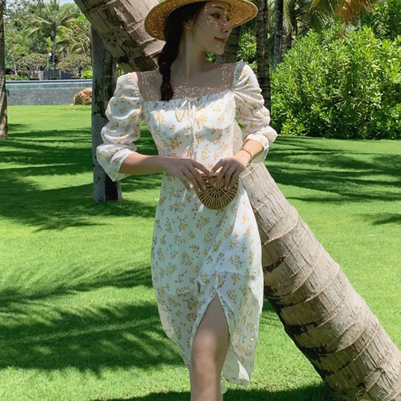 

Бохо тропический платье для пляжа и отпуска женское длинное шифоновое платье с цветочным рисунком летнее платье 2021 взлетно-посадочной поло...