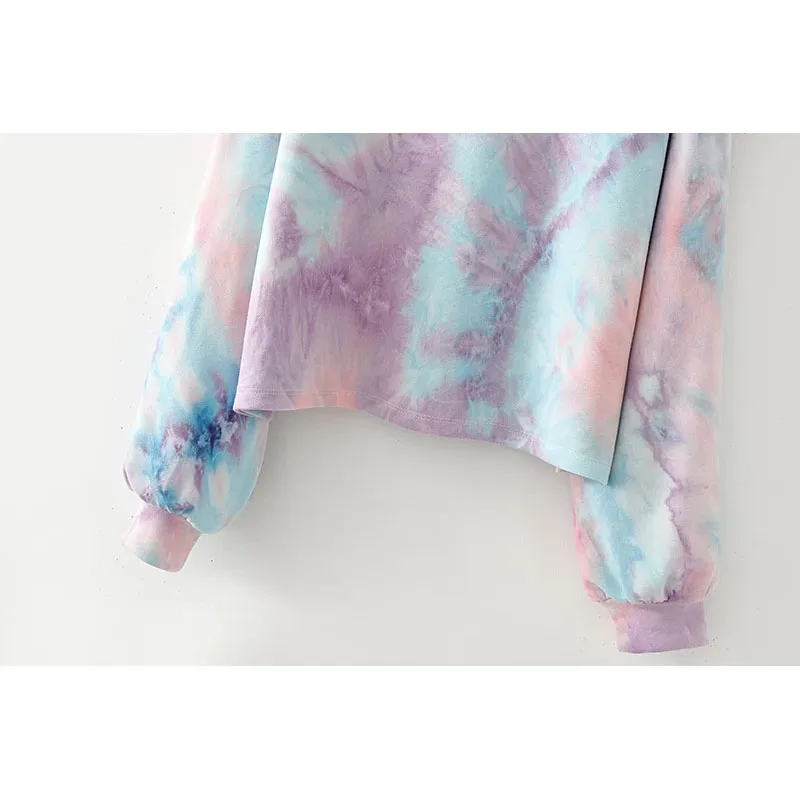 

Klacwaya women tie-dye 100% cotton hoodies 2020 fashion ladies full sleeve hooded pollovers chic girls tops streetwear