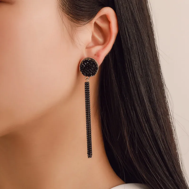 

Black Long Style Tassel Dangle Earrings New Simple Fashion Jewelry for Women